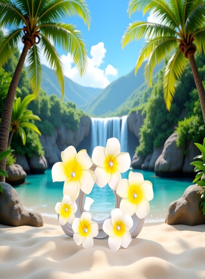 6 قطع من مشابك شعر زهور بلوميريا هاواي، مشابك شعر مزينة باللؤلؤ على شكل زهور هاواي، مشابك شعر لحفلات الشاطئ، دبابيس شعر استوائية صناعية لحفلات الزفاف، مشابك شعر (5 سم و7 سم) - Image 3