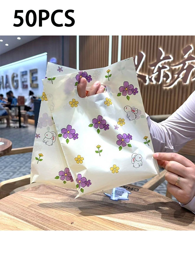 50pcs Pastoral Rabbit Party Gift Bag Rabbit Flower Plastic Gift Bag Gift Bag Gift Snack Candy Bag Baby Shower Bridal Shower Birthday Wedding Party Gift (Light Yellow) - Image 1