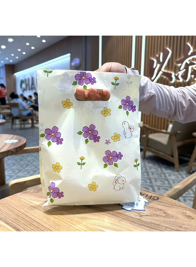 50pcs Pastoral Rabbit Party Gift Bag Rabbit Flower Plastic Gift Bag Gift Bag Gift Snack Candy Bag Baby Shower Bridal Shower Birthday Wedding Party Gift (Light Yellow) - Image 2