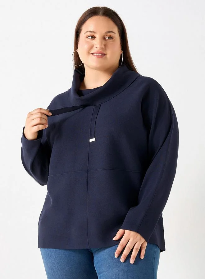 Ulla Popken Plus Size Ulla Popken High Neck Sweatshirt with Long Sleeves