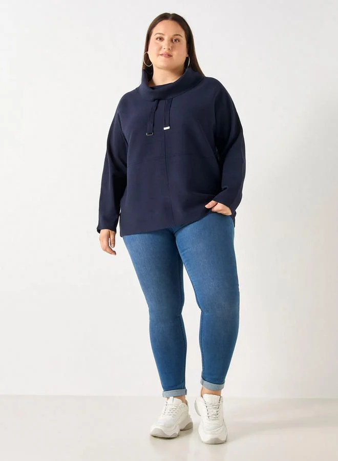 Ulla Popken Plus Size Ulla Popken High Neck Sweatshirt with Long Sleeves