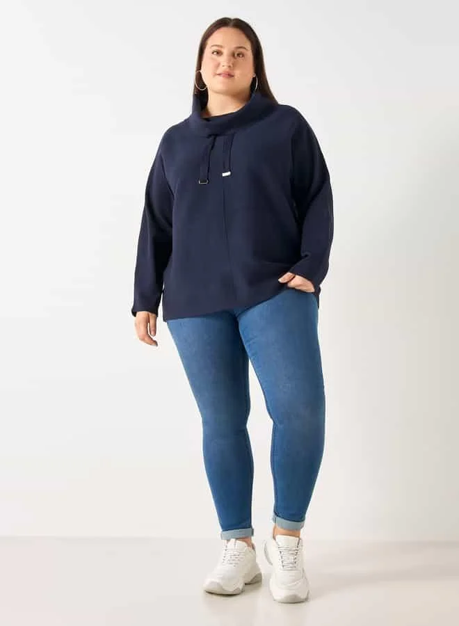 Ulla Popken Plus Size Ulla Popken High Neck Sweatshirt with Long Sleeves