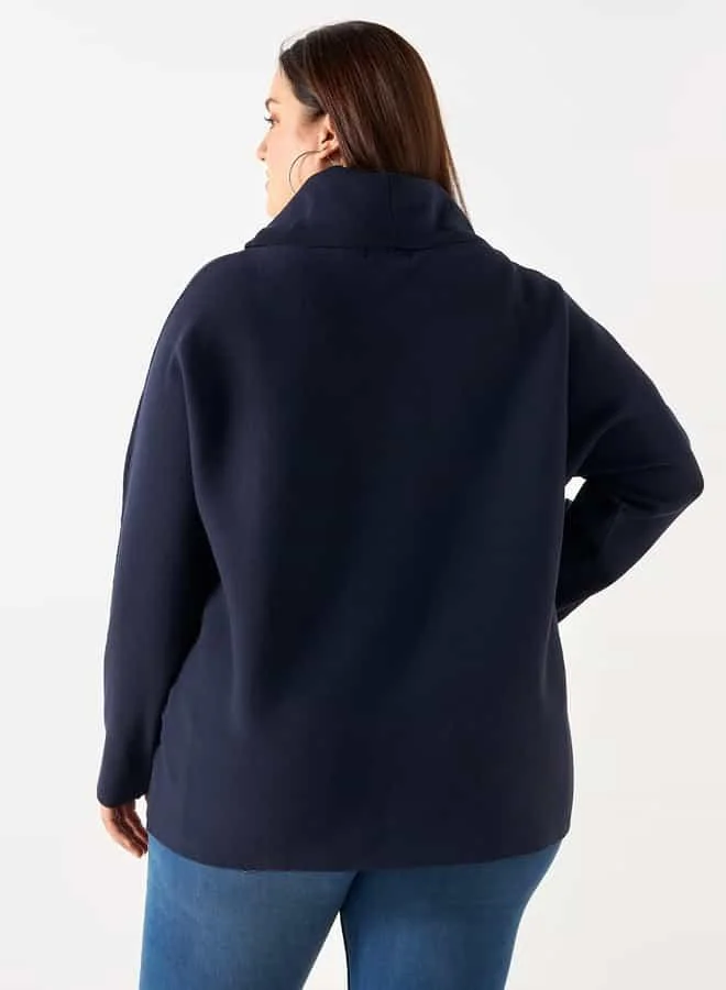Ulla Popken Plus Size Ulla Popken High Neck Sweatshirt with Long Sleeves