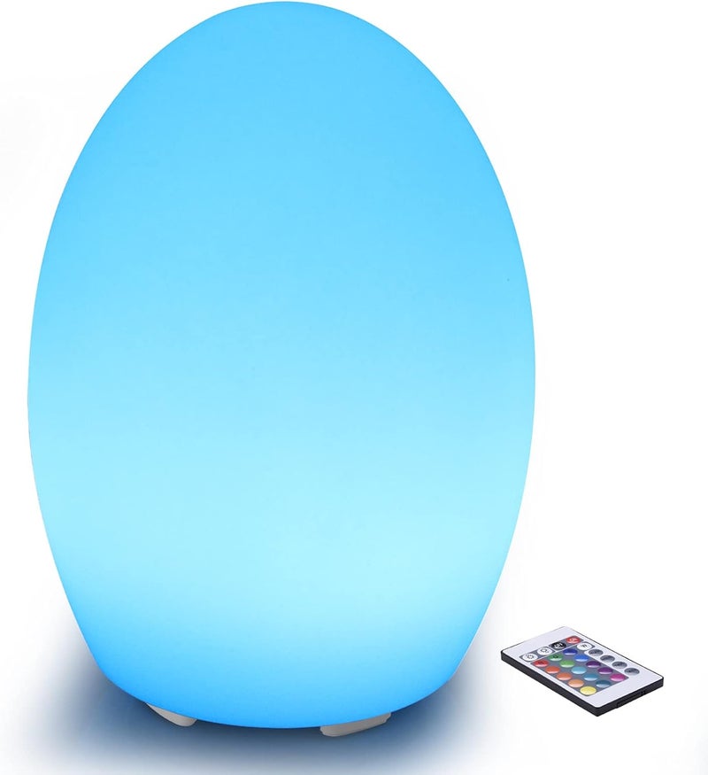 Borelor 8-inch LED Egg Shape Night Light, 16 Color Changing Rechargeable Mood Lamp with Remote Control, Dimmable Decorative Lighting for Home/Party/Wedding/Lawn Decoration(Feet Version) - Image 1