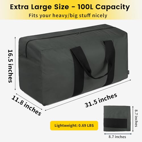 Vorspack Extra Large Duffle Bag for Travel - 100L Duffel Bag for Men Gear Bag for Storage Foldable Weekender Bag for Overnight Camping - Grey - Image 2