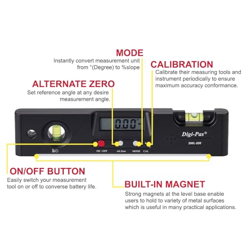Digi-Pas DigiPas DWL200 Electronic Torpedo Level Protractor Angle Gauge Angle Finder Bevel Gauge Magnet 01 7 inch - Image 3