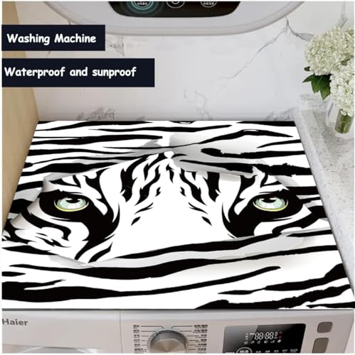 Nouiroy Leopard Washing Machine Dust Cover Mat Washer Dryer Top Cover Mat No-wash Erasable Waterproof Cover Mat for Washer Microwave refrigerator (Tiger Peeking) - Image 2