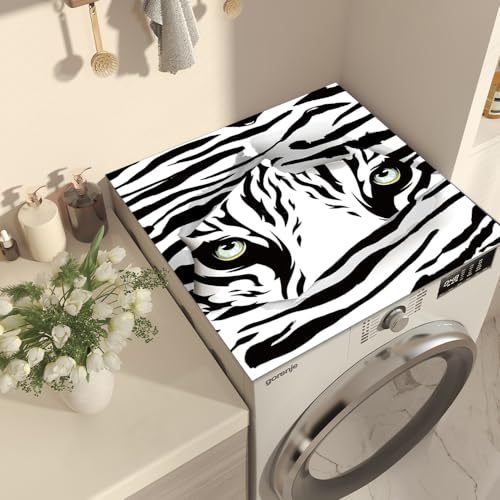 Nouiroy Leopard Washing Machine Dust Cover Mat Washer Dryer Top Cover Mat No-wash Erasable Waterproof Cover Mat for Washer Microwave refrigerator (Tiger Peeking) - Image 1