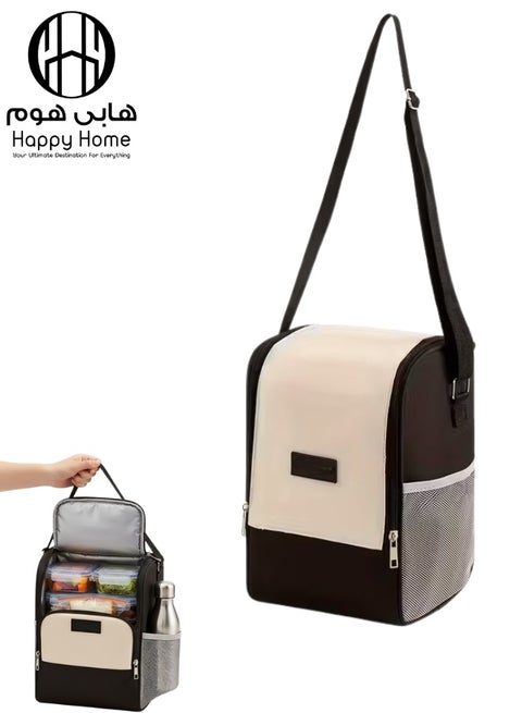 حقيبة تبريد معزولة محمولة حقيبة غداء كروس مانعة للتسرب حقيبة حفظ الطعام والمشروبات الساخنة والباردة محمولة قابلة للطي من قماش أكسفورد للعمل والمدرسة والتخييم والسفر- أسود
