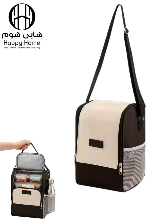 Happy Home Portable Insulated Cooler Bag, Leakproof Crossbody Lunch Bag, Portable Foldable Oxford Cloth Food and Cold Drink Storage Bag for Work, School, Camping, Travel - Black - Image 1