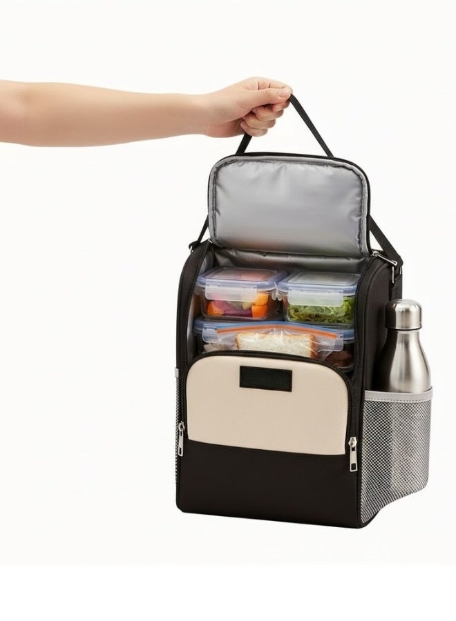 Happy Home Portable Insulated Cooler Bag, Leakproof Crossbody Lunch Bag, Portable Foldable Oxford Cloth Food and Cold Drink Storage Bag for Work, School, Camping, Travel - Black - Image 2