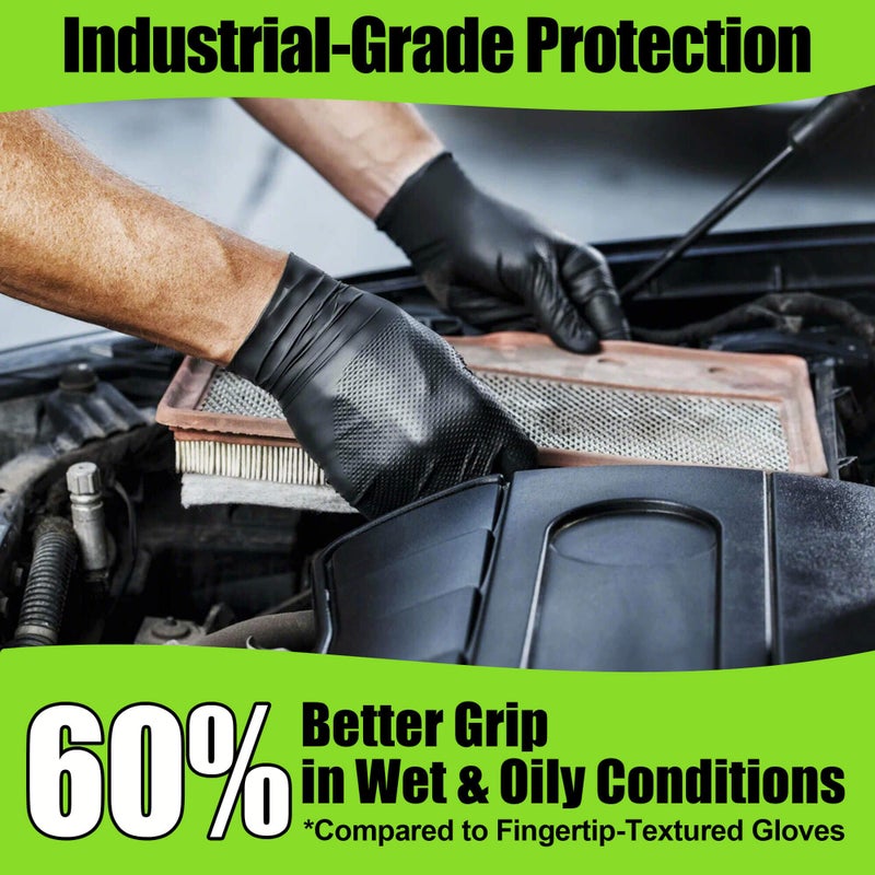 TREEGO 10 Mil Black Nitrile Gloves Heavy Duty â€” Diamond Texture Grip, Latex Free Disposable Mechanic Gloves, X-Large, 50 Count - Image 3