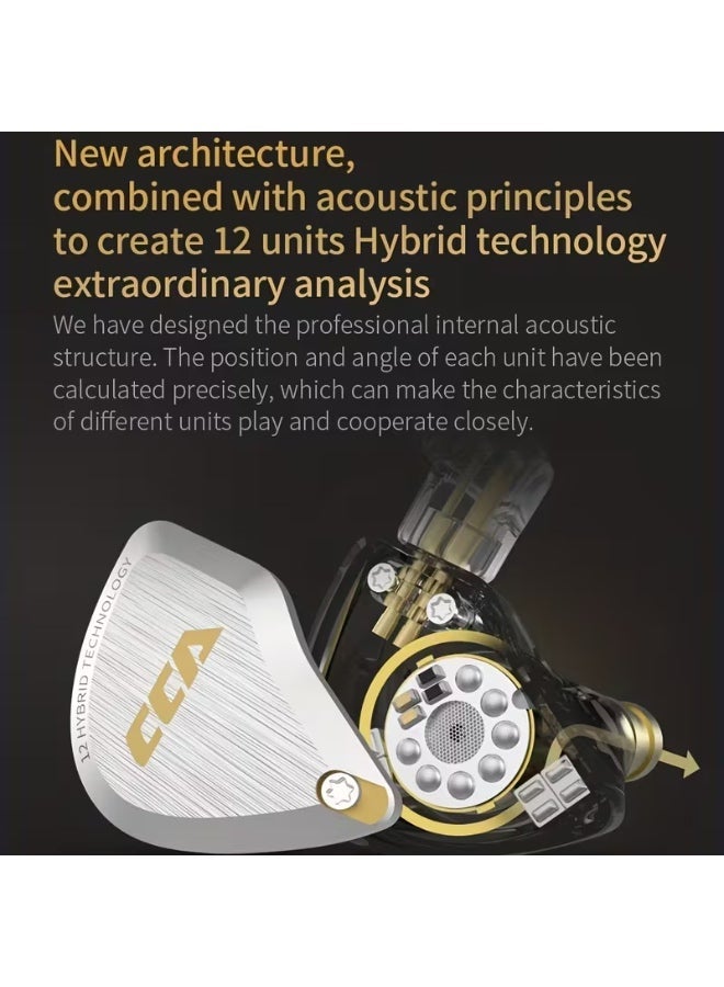 سي سي أيه سماعات أذن C12 هجينة عالية الدقة، 5BA و1DD، عازلة للضوضاء، صوت ستيريو، سلكية، للموسيقيين، وعشاق الموسيقى، والمغنين، ومنسقي الأغاني (ذهبية، مع ميكروفون) - Image 3