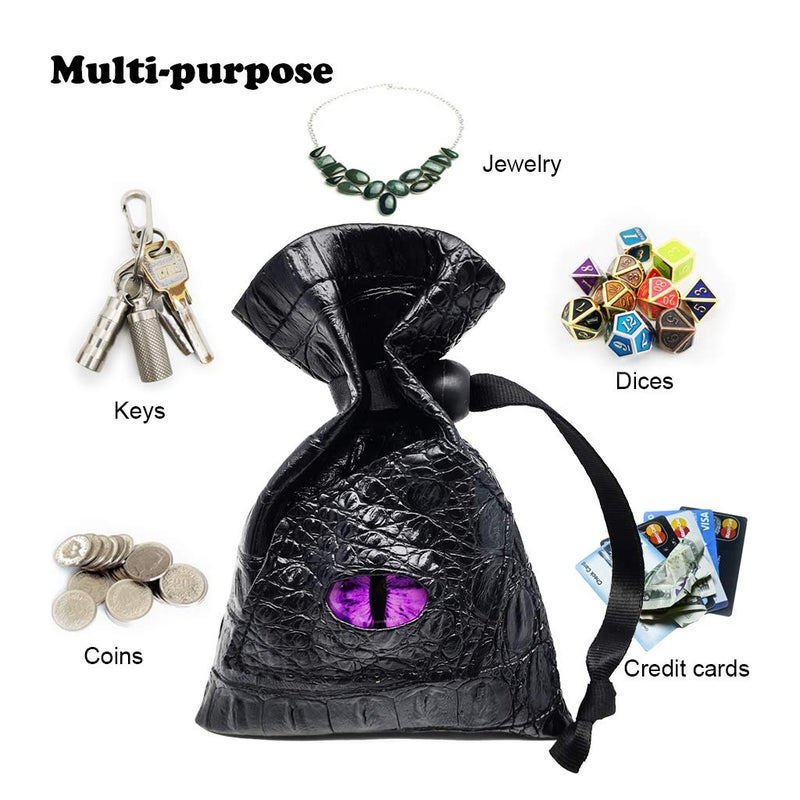 Haxtec Dragon Dice Bag Small Drawstring Leather DND Dice Pouch Storage Bag for D&D Dungeons and Dragons Gift, Coins and Accessories (Purple Eye) Patent Number D893867 - Image 4