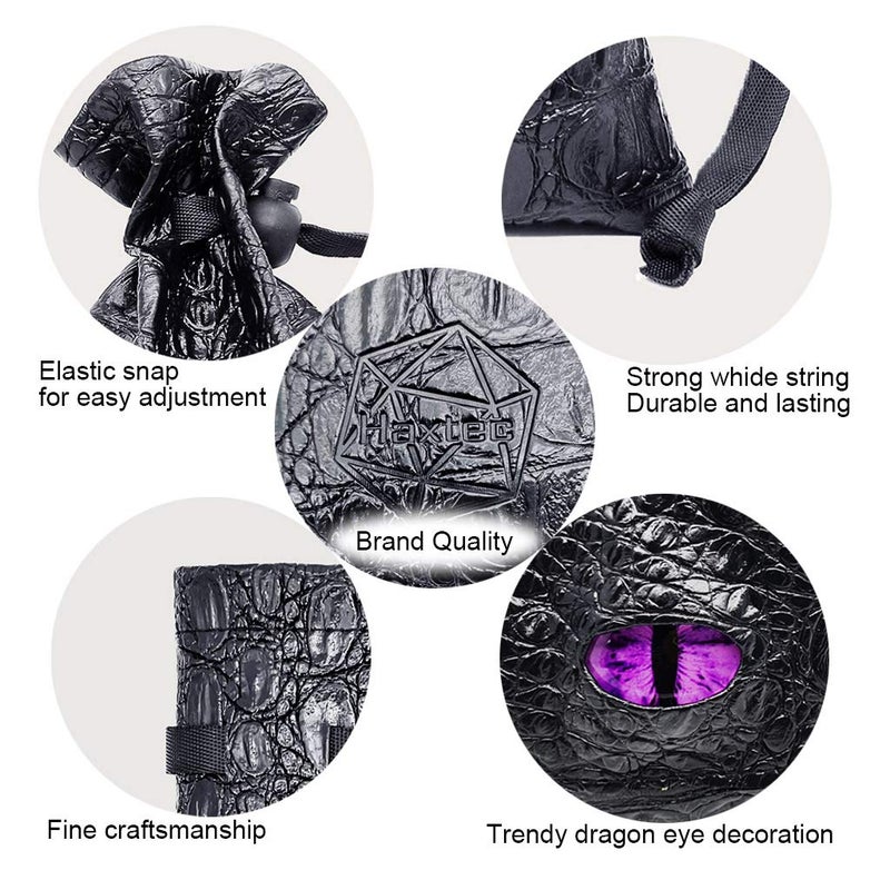 Haxtec Dragon Dice Bag Small Drawstring Leather DND Dice Pouch Storage Bag for D&D Dungeons and Dragons Gift, Coins and Accessories (Purple Eye) Patent Number D893867 - Image 5