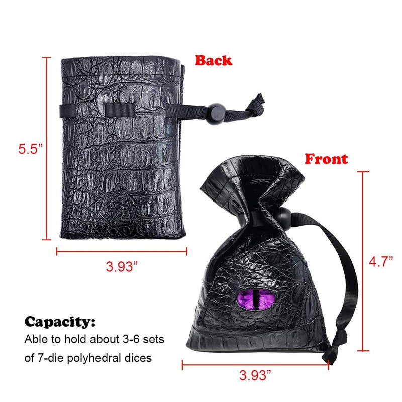 Haxtec Dragon Dice Bag Small Drawstring Leather DND Dice Pouch Storage Bag for D&D Dungeons and Dragons Gift, Coins and Accessories (Purple Eye) Patent Number D893867 - Image 3