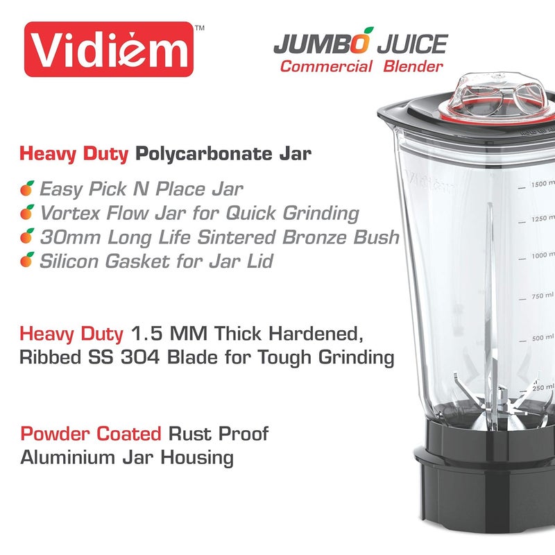 VIDIEM خلاط عصير فيدييم بولي كربونات 562 أ Jumbo خلاط عصير خلاط مطحنة 1000 واط أسود 1 جرة خلاط عصير لصنع السموذي سحق الثلج خلاط نوتري عصارة فواكه ضمان 1 سنة 1000 واط - Image 3