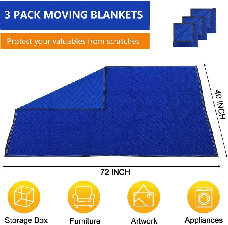 UDAREIT 3 Pack Moving Blankets 40x72in Heavy Duty Padded Packing Blankets for Moving Shipping Protecting Furniture Professional Quilted Furniture Blankets for Moving Supplies - Image 2
