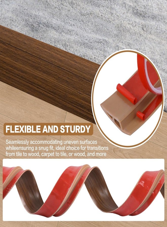 DBHXXMB-HH Floor Transition Strip Vinyl Door Threshold Ramp Self Adhesive Carpet Edging Strip Doorway Edge Trim, Overlap Edge Reducer for Laminate Carpet, Floor, Tile (Brown Wood Grain, 1/5" to 2/5", 3.3Ft) - Image 4