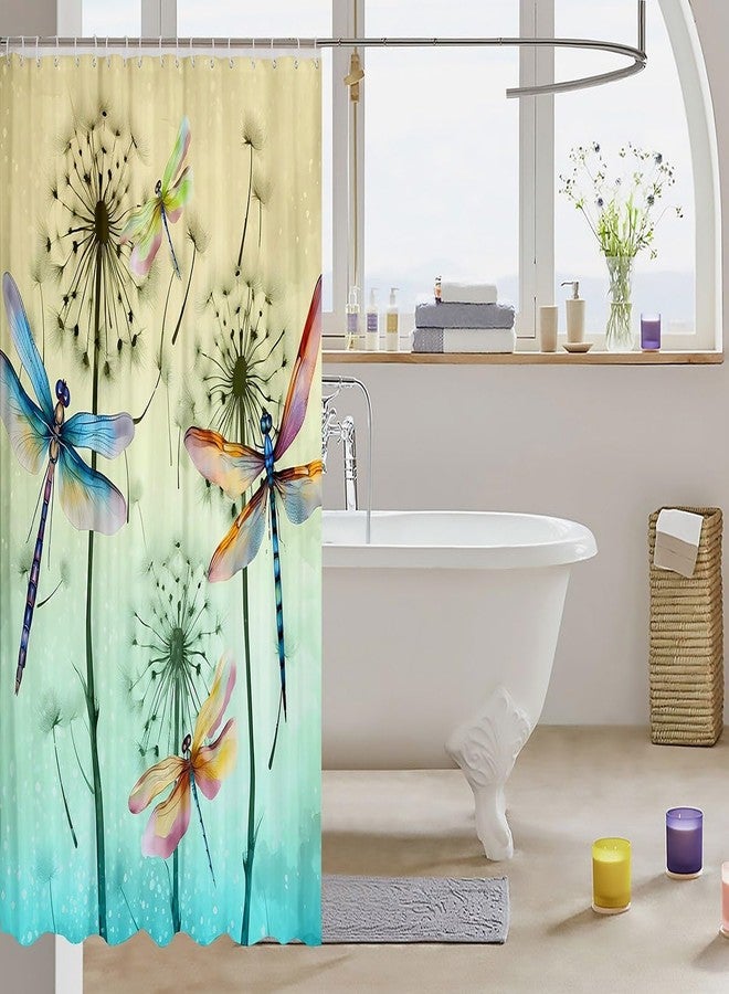 Feelyou ستارة حمام Feelyou Pretty بتصميم اليعسوب، ستارة حمام من قماش الهندباء للأطفال والنساء والرجال، لون أزرق مخضر ناعم، مقاومة للماء، إكسسوارات حمام مع 12 خطافًا، ستائر Nutrue، ديكور غرفة، أغطية سرير. - Image 3