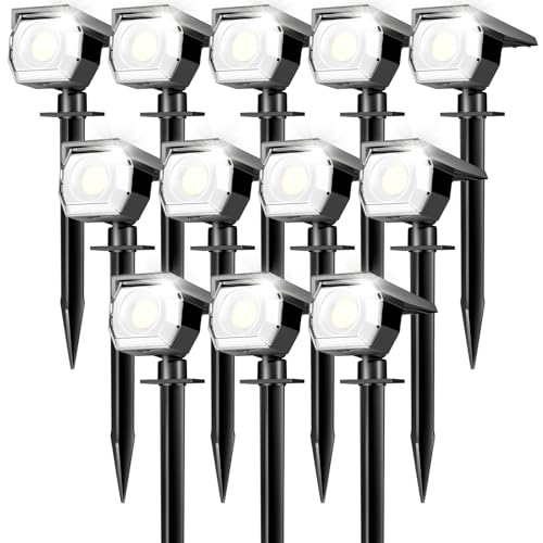 Peasur 12 Pack Solar Lights Outdoor, Solar Spotlights Outdoor Waterproof 3 Modes, 2-in-1 Auto On/Off Solar Spot Landscape Lighting Outside for Tree Plants Yard Garden Pathway - Image 1