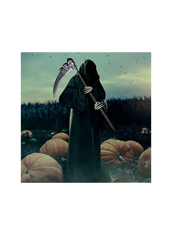 4Pcs Kids Adult Death Scary Halloween Costumes, Black Halloween Grim-Reaper Costume Set, Velvet Hooded Cape Skull Face Mask Skeleton Hand Gloves Prop for Men Women  - Image 3