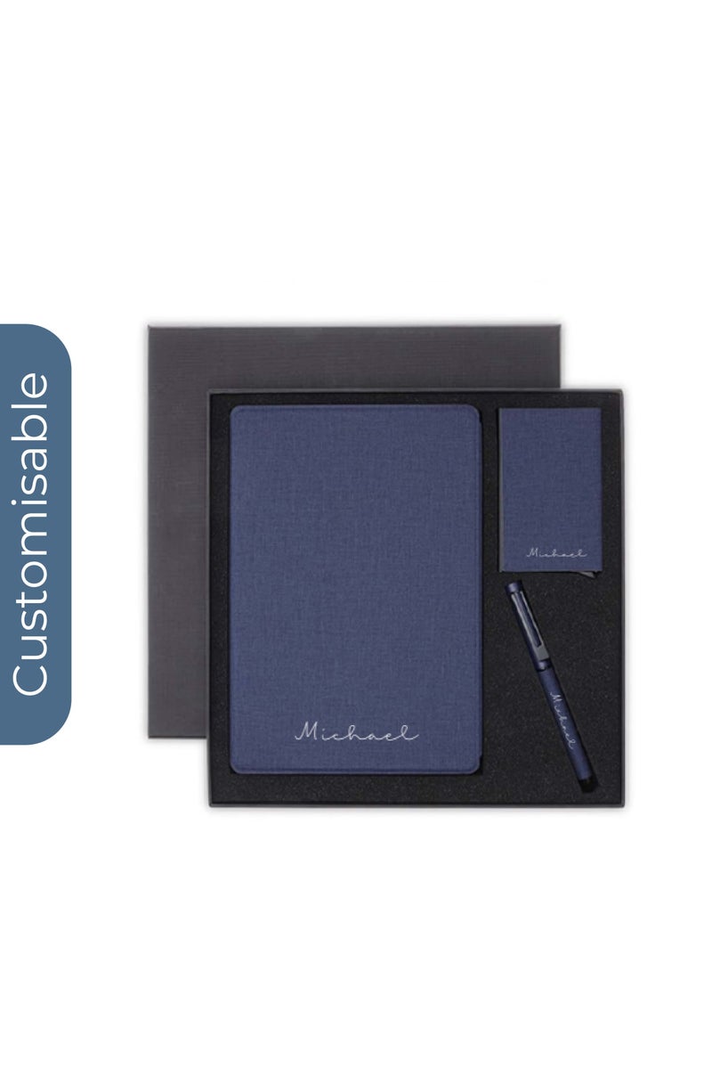 SANTHOME Personalised Sustainable Gift Set with Refillable Notebook, Pen & Cardholder - Navy - Image 1