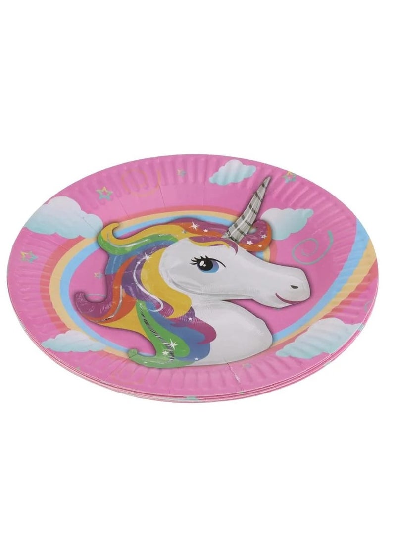 Unicorn-Print Paper Plate, 10 Pieces - Multi-Color - Image 1