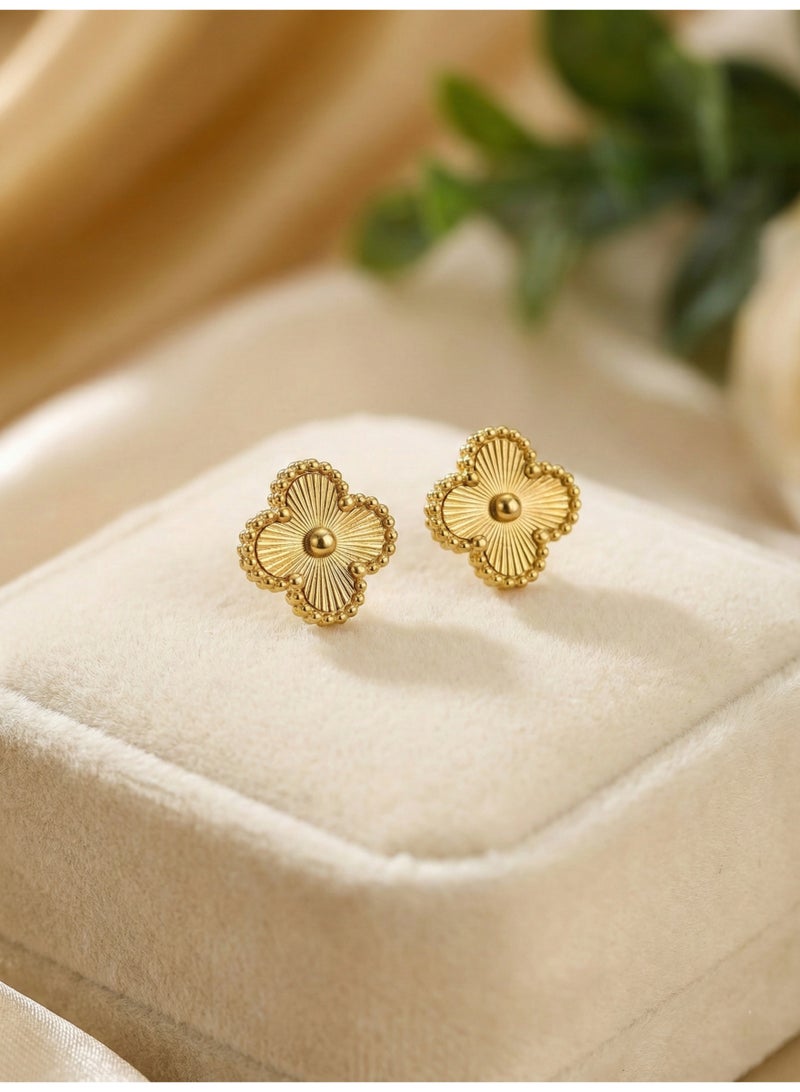 Trendyoom Gold Stainless Steel Van Cleef-Inspired Earrings with Engraved Design – A Classic Elegant Touch - Image 1
