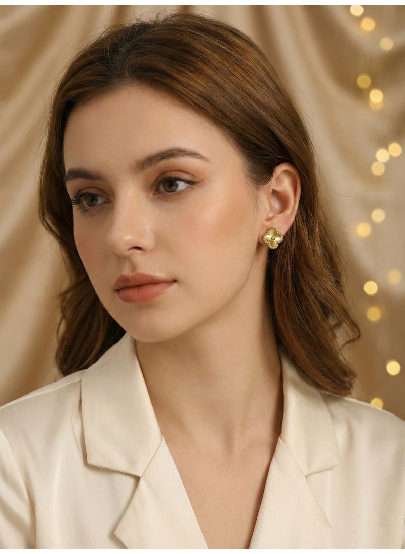 Trendyoom Gold Stainless Steel Van Cleef-Inspired Earrings with Engraved Design – A Classic Elegant Touch - Image 2