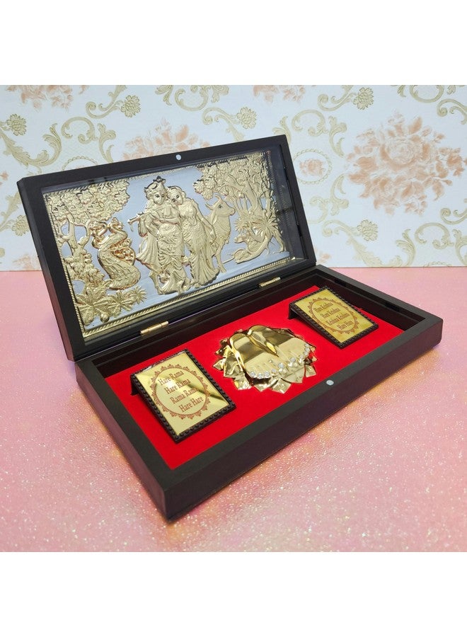 ARNAVIRA Plastic Rectangular Gold Plated Radha Krishna Photo Frame with Charan Paduka Pocket Temple for Diwali Gift, House Warming Gifts Return Gift Puja Box(Radha Krishna)Wall Mount 21Lx12WCentimeter - Image 2