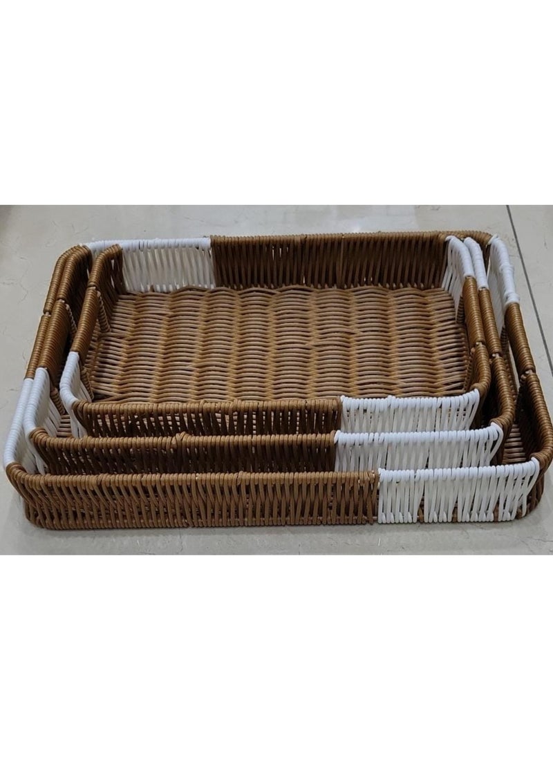 Tradeo - 3 Pack Woven Baskets Serving Trays with Handles, Poly Wicker Bread Baskets Rectangular Platters for Fruit, Vegetables, Breakfast, Drinks, Snacks, Dining Coffee Table, 3 Sizes - Image 1