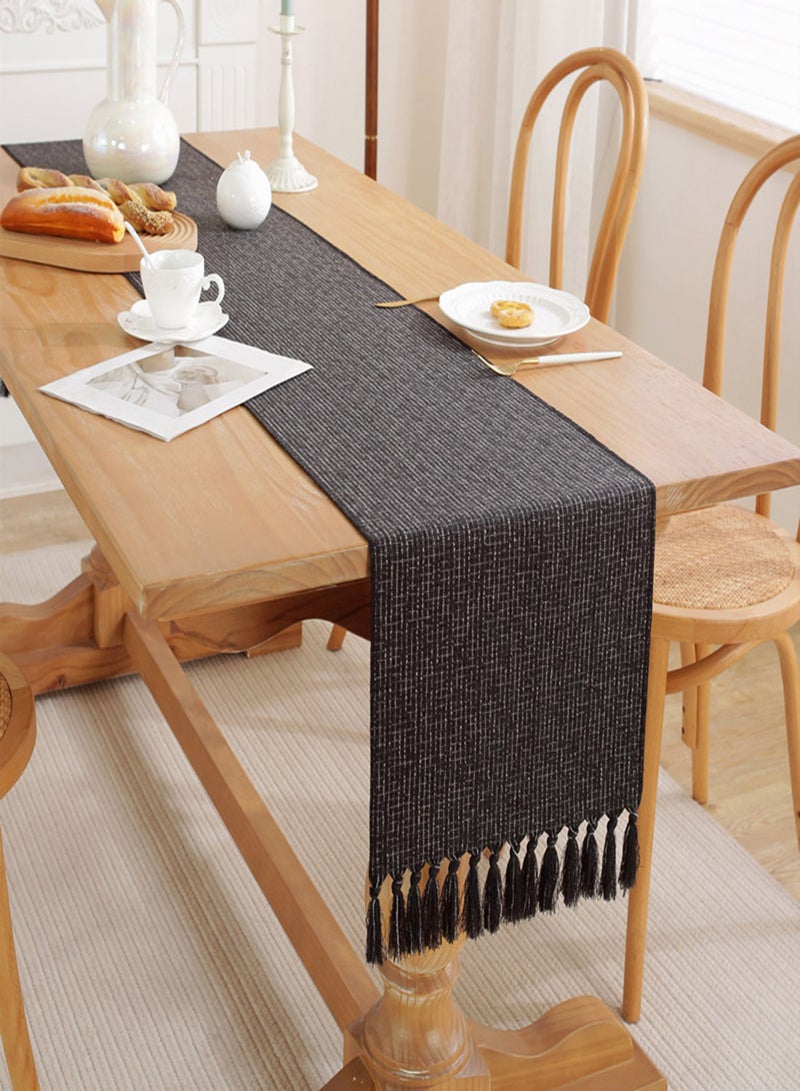 Rustic Black Burlap Table Runner, 33x183cm Washable Boho Style for Dining Room, Bedroom Decor, and Holiday Party Centerpiece - Image 4