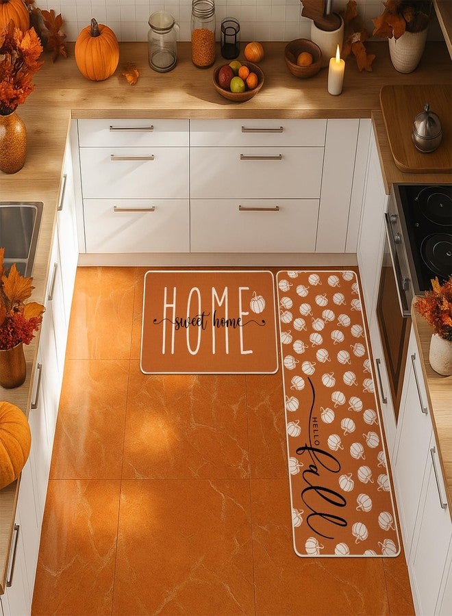 Siilues Fall Kitchen Mats Set of 2, Non-Slip Sweet Home Hello Fall Kitchen Rugs for Floor Seasonal Autumn Home Decor Low-Profile - 17x29 and 17x47 Inch - Image 2