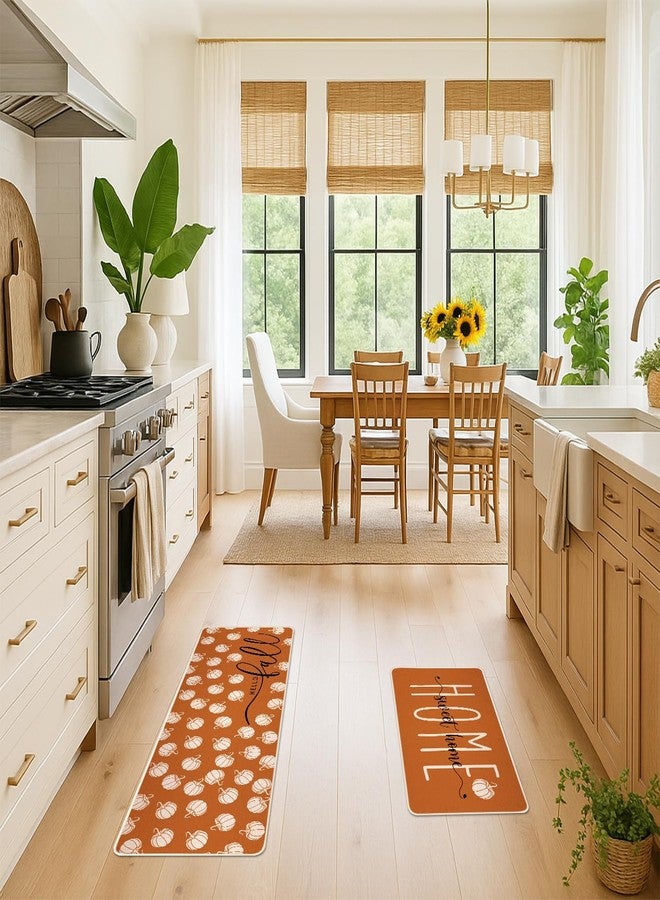 Siilues Fall Kitchen Mats Set of 2, Non-Slip Sweet Home Hello Fall Kitchen Rugs for Floor Seasonal Autumn Home Decor Low-Profile - 17x29 and 17x47 Inch - Image 3