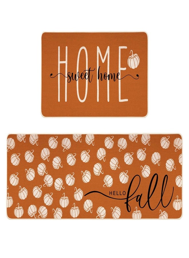 Siilues Fall Kitchen Mats Set of 2, Non-Slip Sweet Home Hello Fall Kitchen Rugs for Floor Seasonal Autumn Home Decor Low-Profile - 17x29 and 17x47 Inch - Image 1