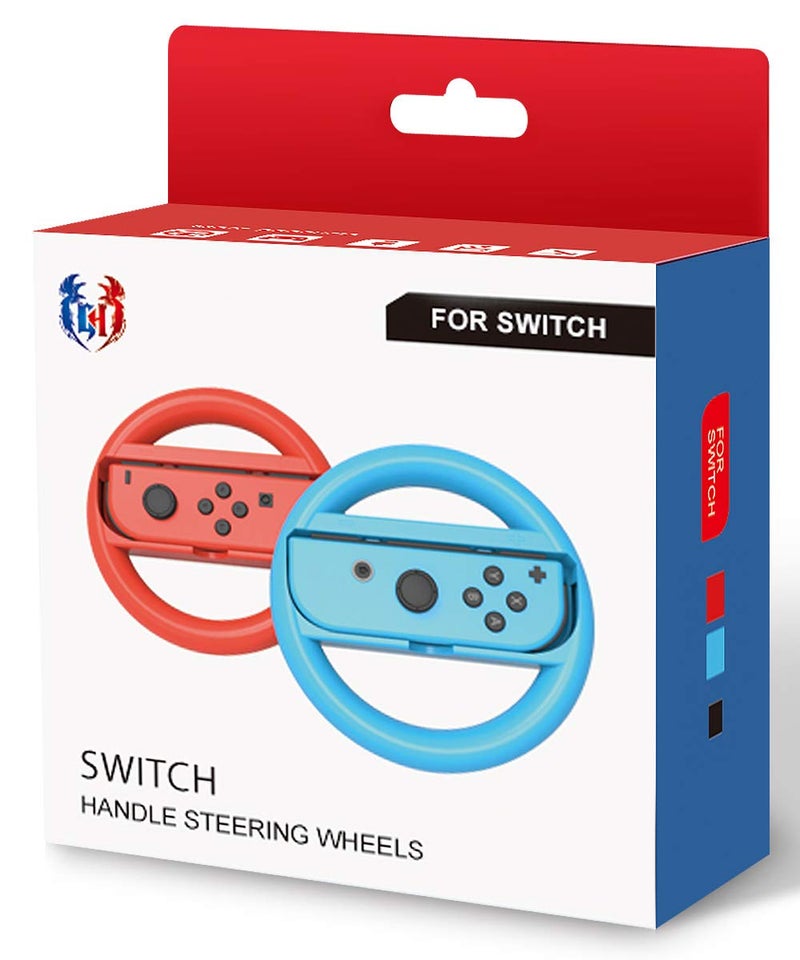 GH Switch 1 Steering Wheel for Mario Kart 8 Deluxe and Booster Course Pass (DLC), Racing Wheel Accessories Compatible with Nintendo Switch 1/Switch OLED Joy Con Controller (Red and Blue) - Image 1