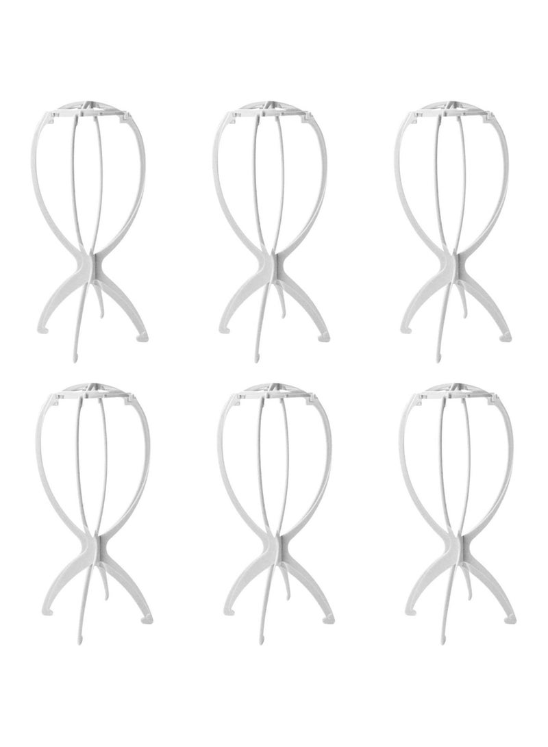 إستيل حامل شعر مستعار 6 قطع قابل للحمل بلاستيك متين قابل للطي حامل شعر مستعار أداة عرض قطع شعر مستقر حامل مجفف (أبيض) - Image 1