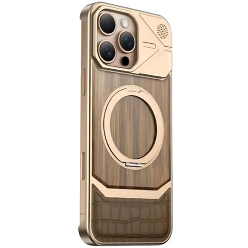 Tech Trendz TechTrendz Ultra Premium Magnetic Wood + Aluminium Metal Case for iPhone 16 Pro Max, 360° Ring Stand & Camera Protector Wireless Charging Cover Compatible for 16 Pro Max (Desert Titanium) - Image 1