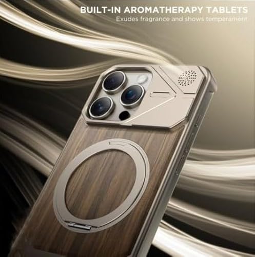 Tech Trendz TechTrendz Ultra Premium Magnetic Wood + Aluminium Metal Case for iPhone 16 Pro Max, 360° Ring Stand & Camera Protector Wireless Charging Cover Compatible for 16 Pro Max (Desert Titanium) - Image 4