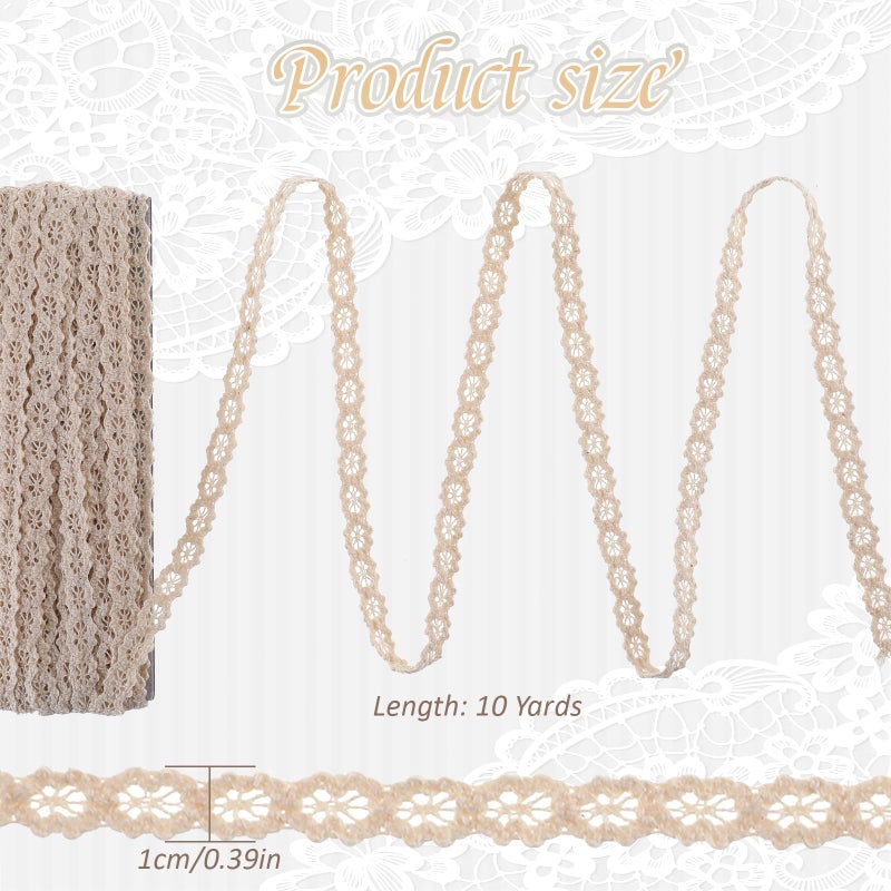 Hariendny Vintage Cotton Lace Ribbon, Bridal Wedding Decoration, Beige Lace Trim for Scrapbooking, DIY, 10 Yards (1CM) - Image 2
