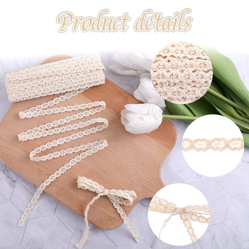 Hariendny Vintage Cotton Lace Ribbon, Bridal Wedding Decoration, Beige Lace Trim for Scrapbooking, DIY, 10 Yards (1CM) - Image 3
