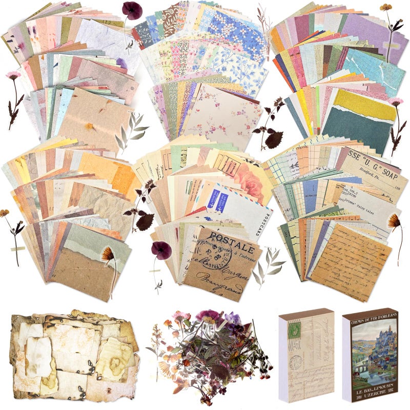 Naszonus 565 Pcs Vintage Scrapbook Paper Kit, Scrapbook Paper Supplies with Flowers Stickers, Journaling Decorative CraftPaper Set for Junk Journal, Retro Crafts - Image 1