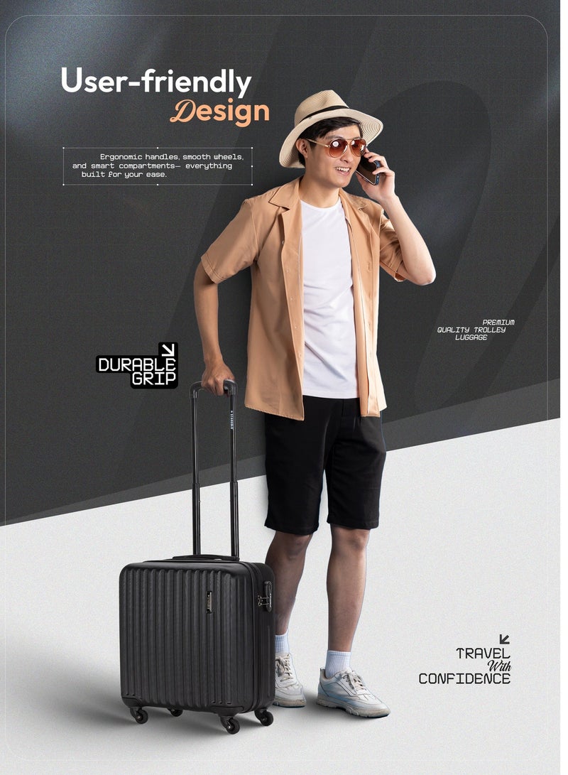 ستارجولد حقيبة أمتعة بعجلات أمتعة بعجلات أحادية الجانب صلبة ذات 4 عجلات ومقصورة مزودة بقفل رقمي مقاس 16 بوصة باللون الأسود - Image 3