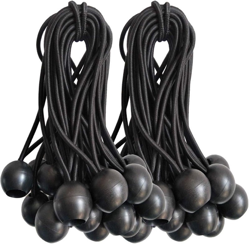 Noonext Ball Bungee Cords, 50 Packs, 6Inch Black Tie Down Cords for Tarp, Canopy Shelter, Wall Pipe, UV Resistant - Image 1