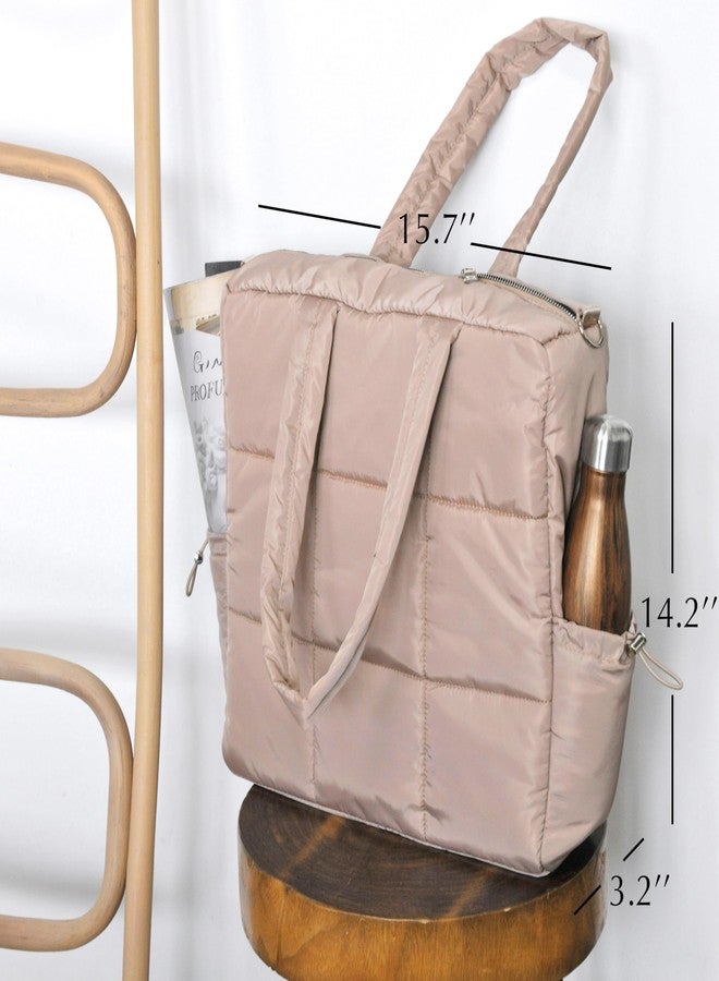 Hoxis Women's Puffer Quilted Tote Bag Lightweight Satchel with Detachable Shoulder Strap Purse for for Travel, Work (Nude) - Image 3