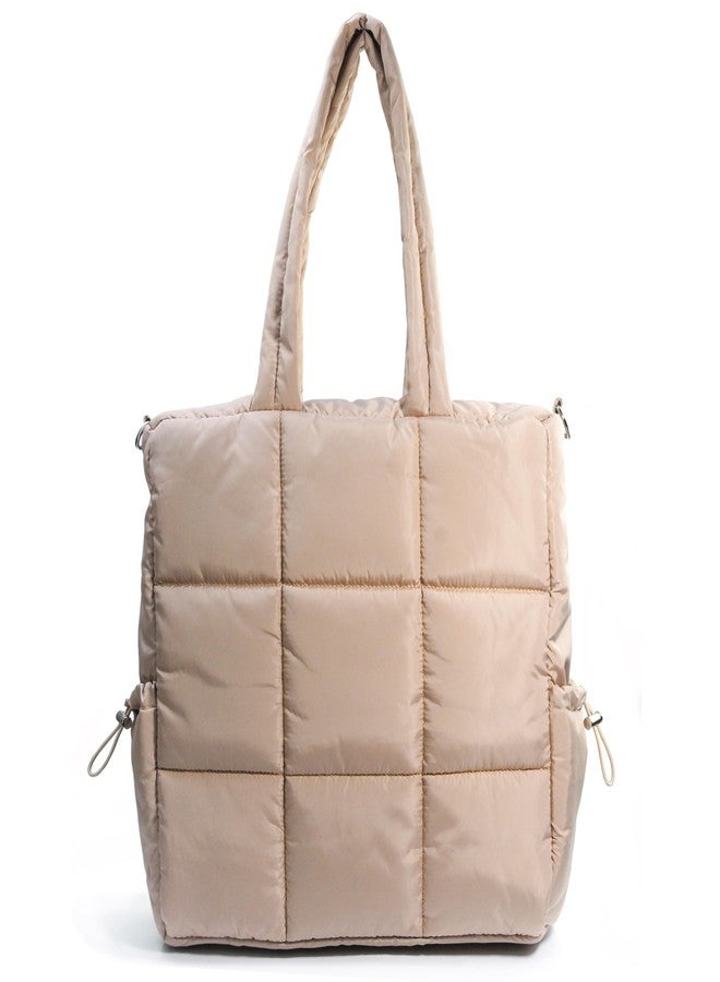Hoxis Women's Puffer Quilted Tote Bag Lightweight Satchel with Detachable Shoulder Strap Purse for for Travel, Work (Nude) - Image 1