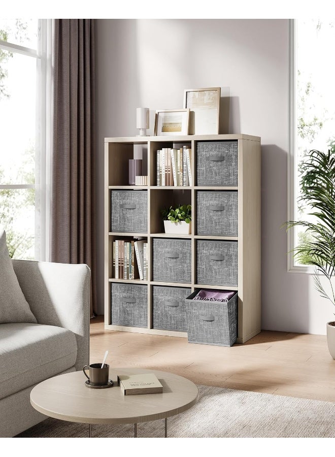 SONGMICS Storage Cubes, 13-Inch Non-Woven Fabric Bins with Double Handles, Set of 8, Closet Organizers for Shelves, Foldable, for Clothes, Cattail Gray - Image 5