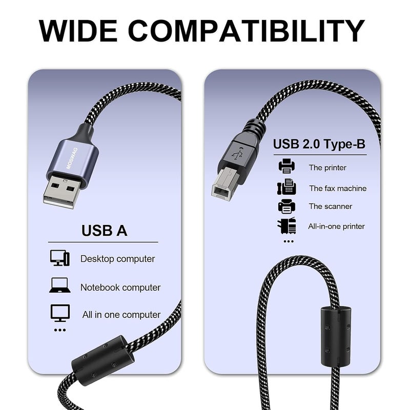 موسواج كابل طابعة USB من ، كابل ماسح ضوئي عالي السرعة متوافق مع HP، Canon، Epson، Dell، Lexmark، Brother، Xerox، Samsung والمزيد - Image 2