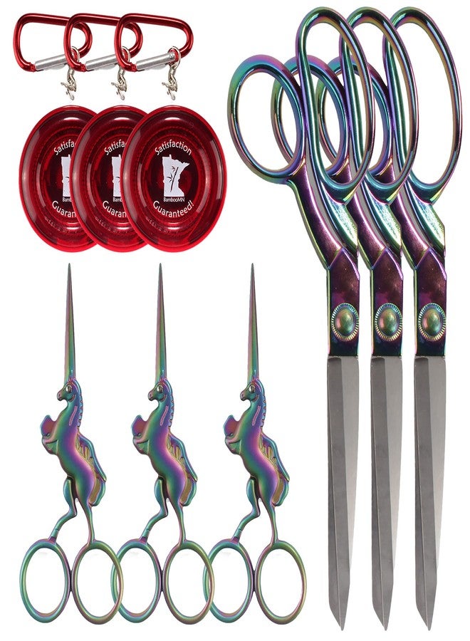 BambooMN JubileeYarn Unicorn Scissors Heavy Duty Sewing Set - 2 Scissors, Red Measuring Tape - 3 Pack - Image 1